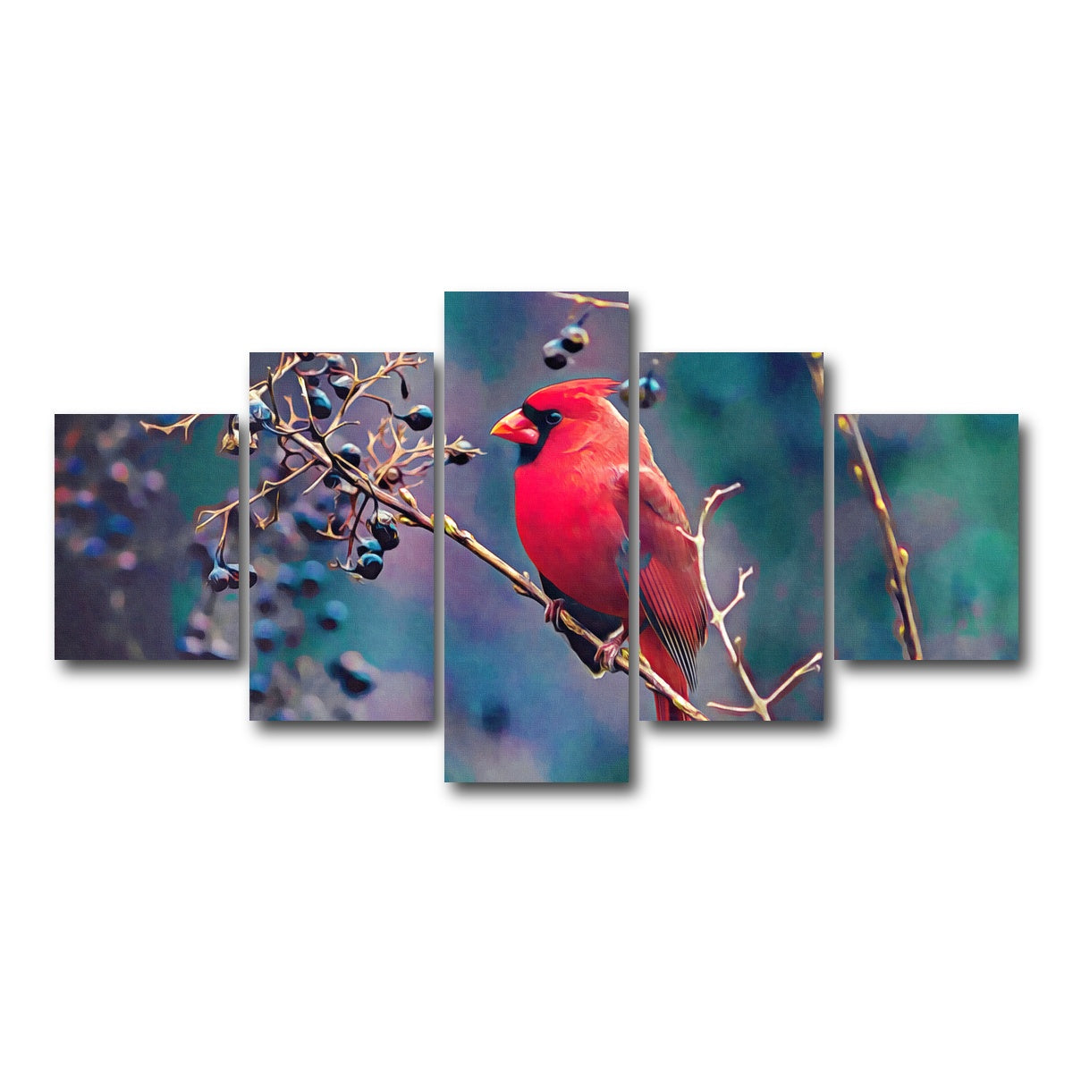 AUTO-MOCKUP WHITE | Cardinal and Berries | 5 Piece | Gallery Wrap Canvas | group=5_short