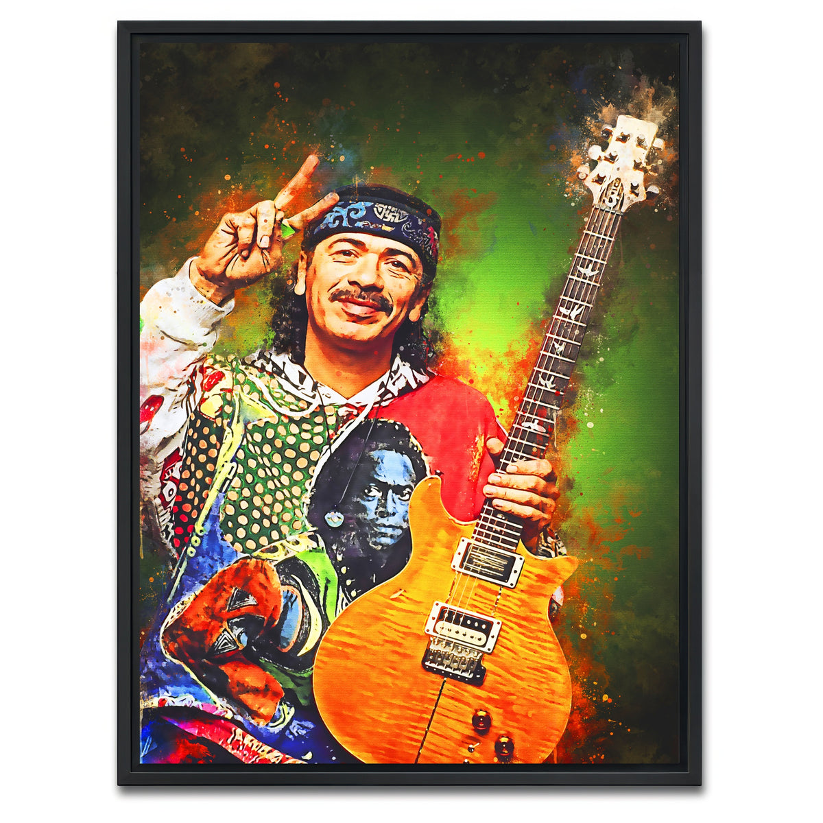 AUTO-MOCKUP WHITE | Carlos Santana | 1 Piece | Black Framed Canvas | group=3x4