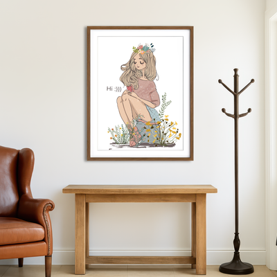 AUTO-MOCKUP ROOM | Cartoon Flower Girl Wall Art