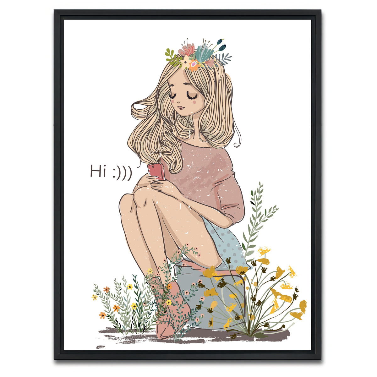 AUTO-MOCKUP WHITE | Cartoon Flower Girl | 1 Piece | Black Framed Canvas | group=3x4