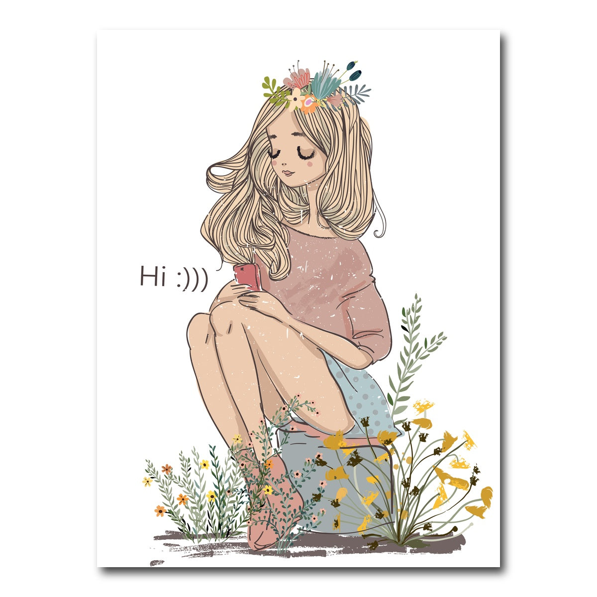 AUTO-MOCKUP WHITE | Cartoon Flower Girl | 1 Piece | Gallery Wrap Canvas | group=3x4