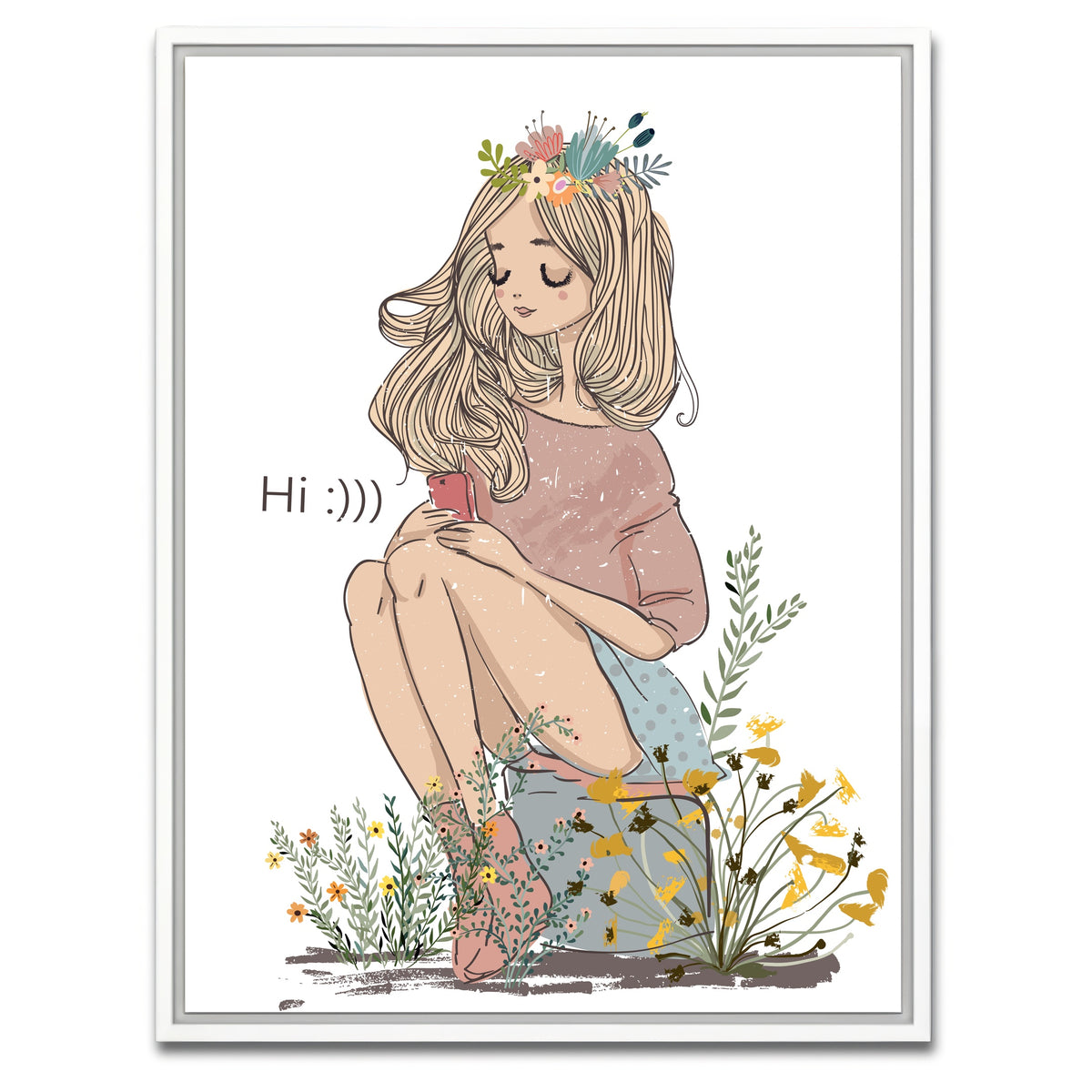 AUTO-MOCKUP WHITE | Cartoon Flower Girl | 1 Piece | White Framed Canvas | group=3x4