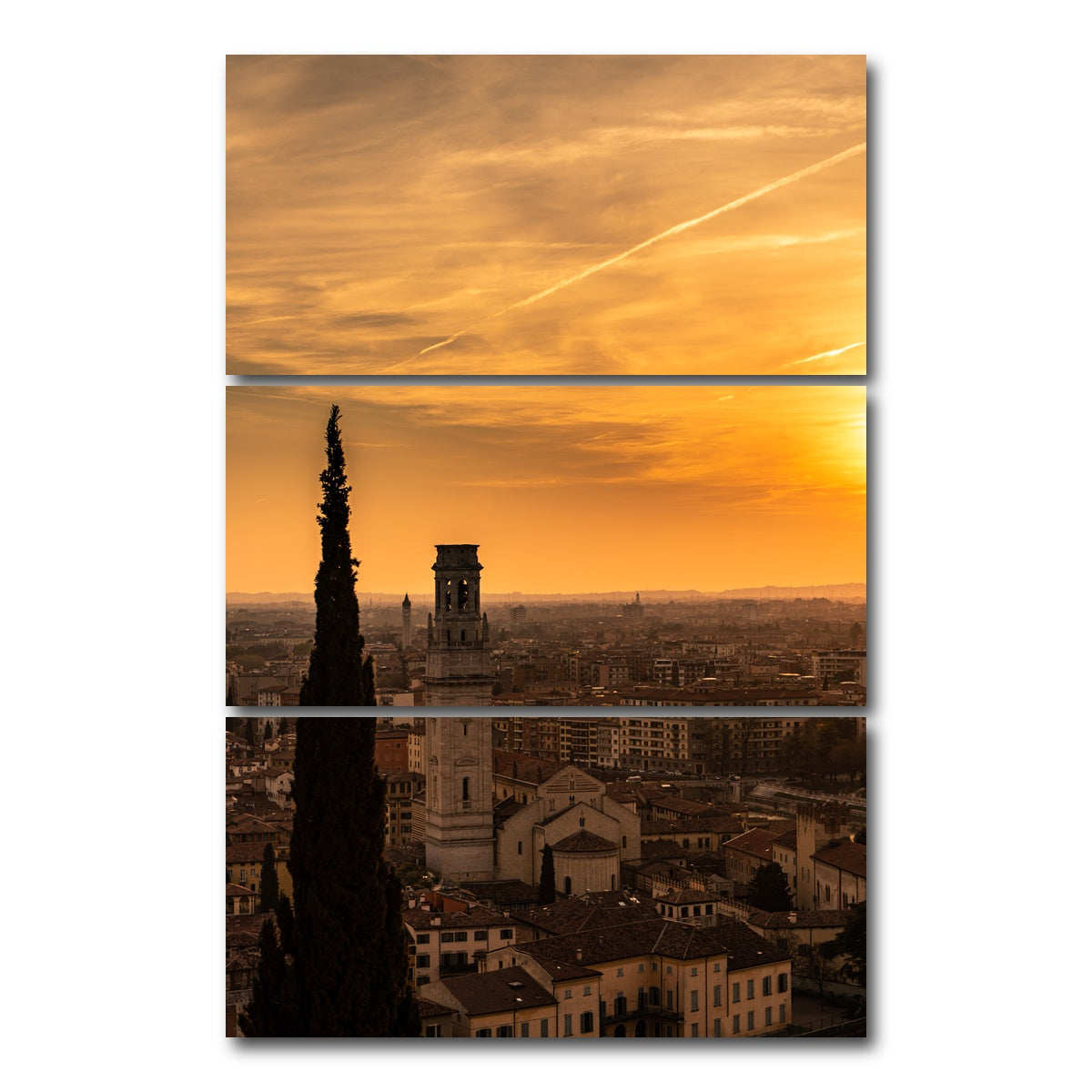AUTO-MOCKUP WHITE | Castel San Pietro at sunset | 3 Piece | Gallery Wrap Canvas | group=12x24_stacked
