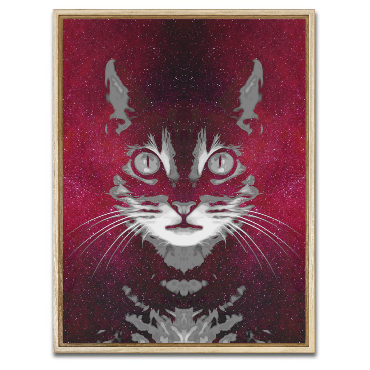 AUTO-MOCKUP WHITE | Cat Face with Cosmic Background | 1 Piece | Natural Framed Canvas | group=3x4