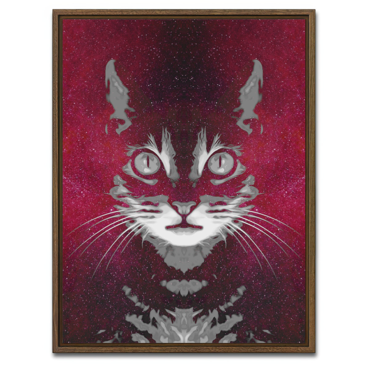 AUTO-MOCKUP WHITE | Cat Face with Cosmic Background | 1 Piece | Walnut Framed Canvas | group=3x4