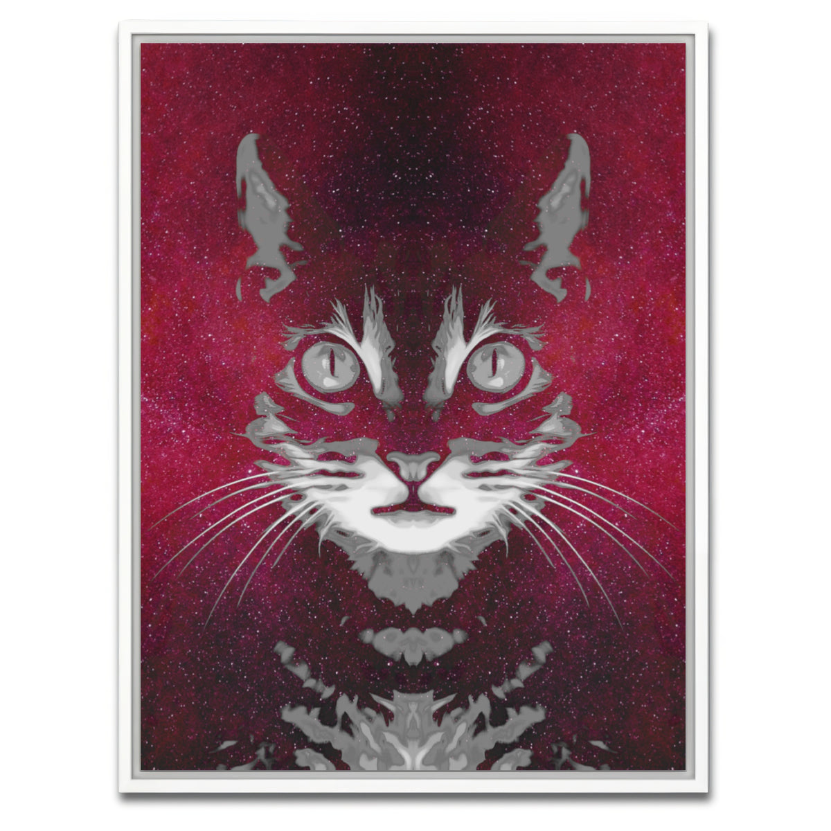 AUTO-MOCKUP WHITE | Cat Face with Cosmic Background | 1 Piece | White Framed Canvas | group=3x4