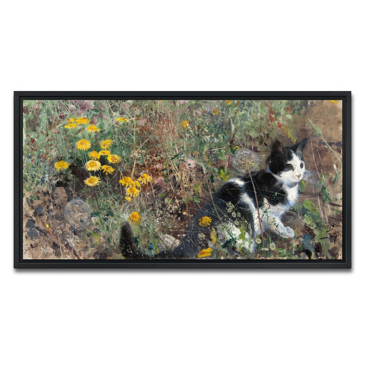 AUTO-MOCKUP WHITE | Cat on a flowery Meadow | 1 Piece | Black Framed Canvas | group=2x1