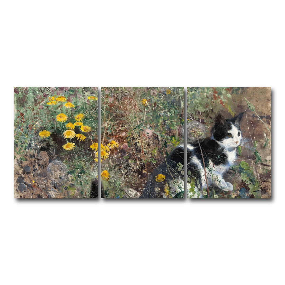 AUTO-MOCKUP WHITE | Cat on a flowery Meadow | 3 Piece | Gallery Wrap Canvas | group=18x24