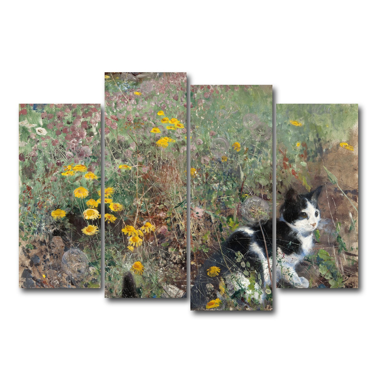AUTO-MOCKUP WHITE | Cat on a flowery Meadow | 4 Piece | Gallery Wrap Canvas | group=4_normal