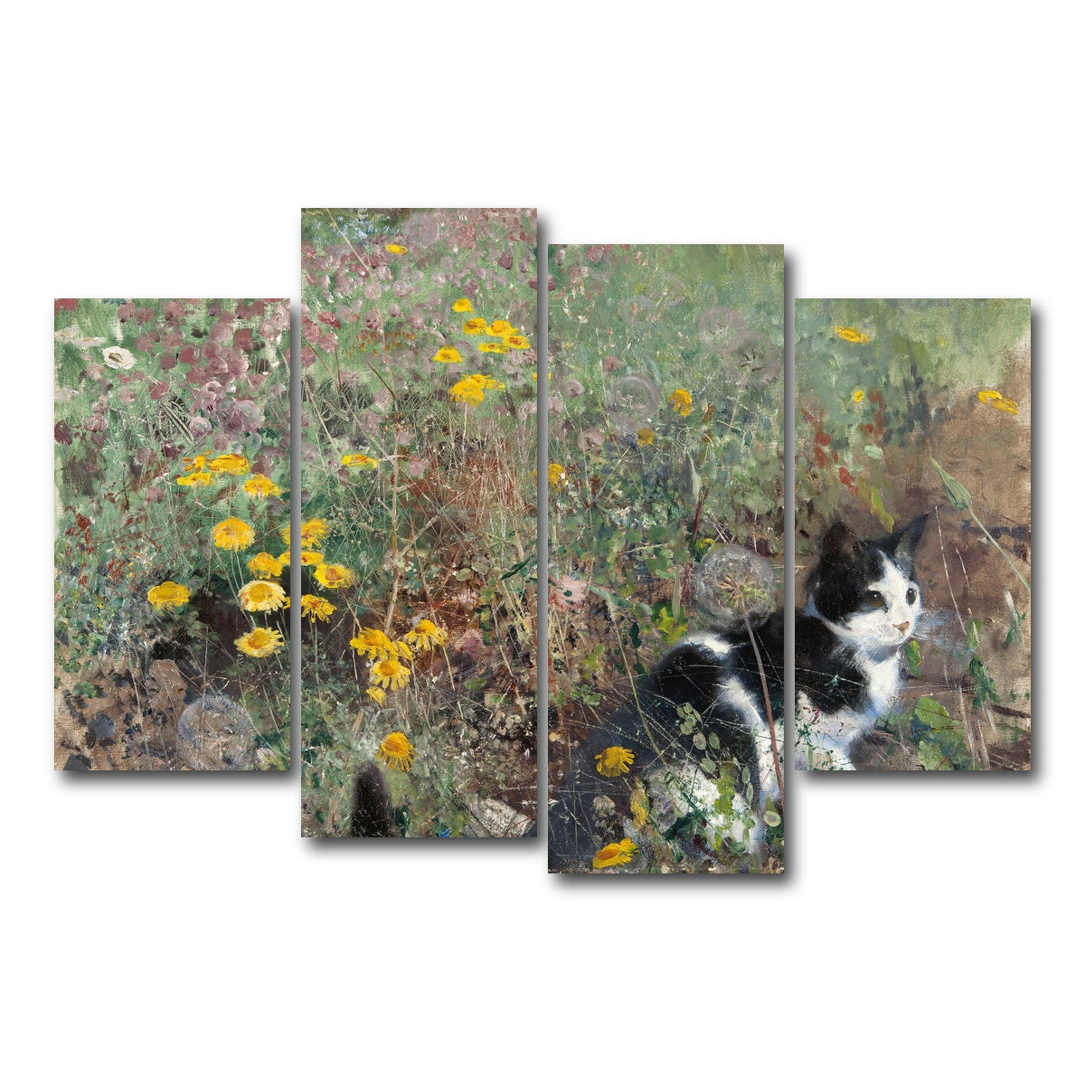 AUTO-MOCKUP WHITE | Cat on a flowery Meadow | 4 Piece | Gallery Wrap Canvas | group=4_short