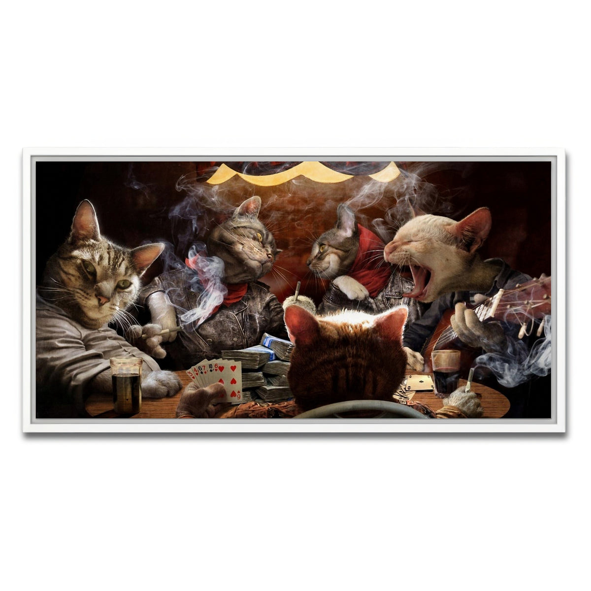 AUTO-MOCKUP WHITE | Cats Playing Poker | 1 Piece | White Framed Canvas | group=2x1