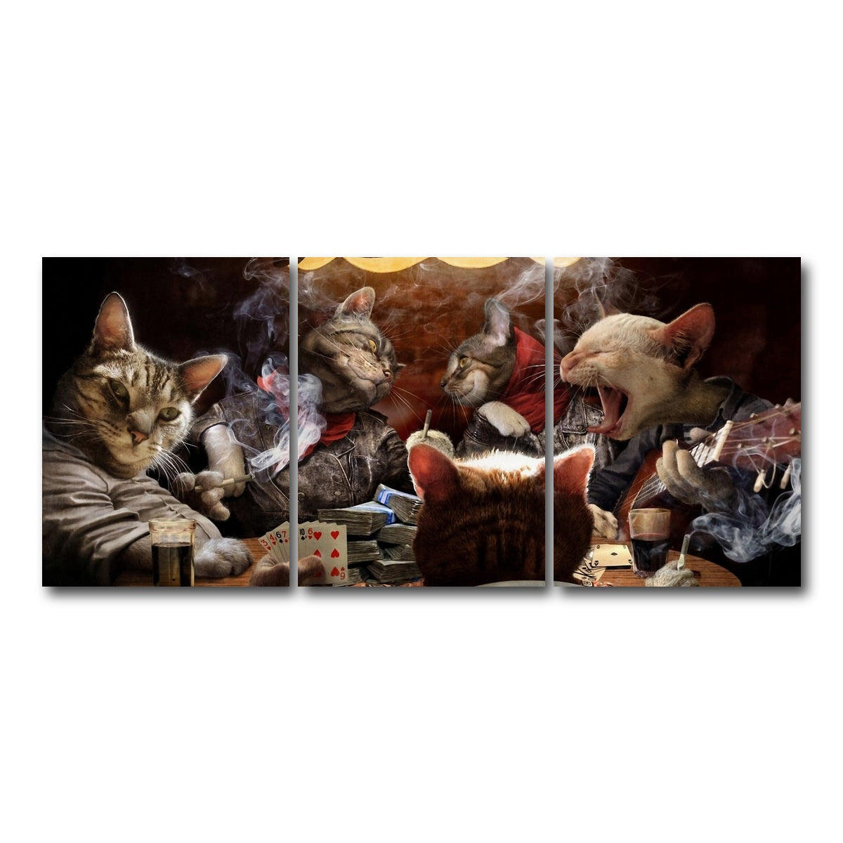 AUTO-MOCKUP WHITE | Cats Playing Poker | 3 Piece | Gallery Wrap Canvas | group=18x24