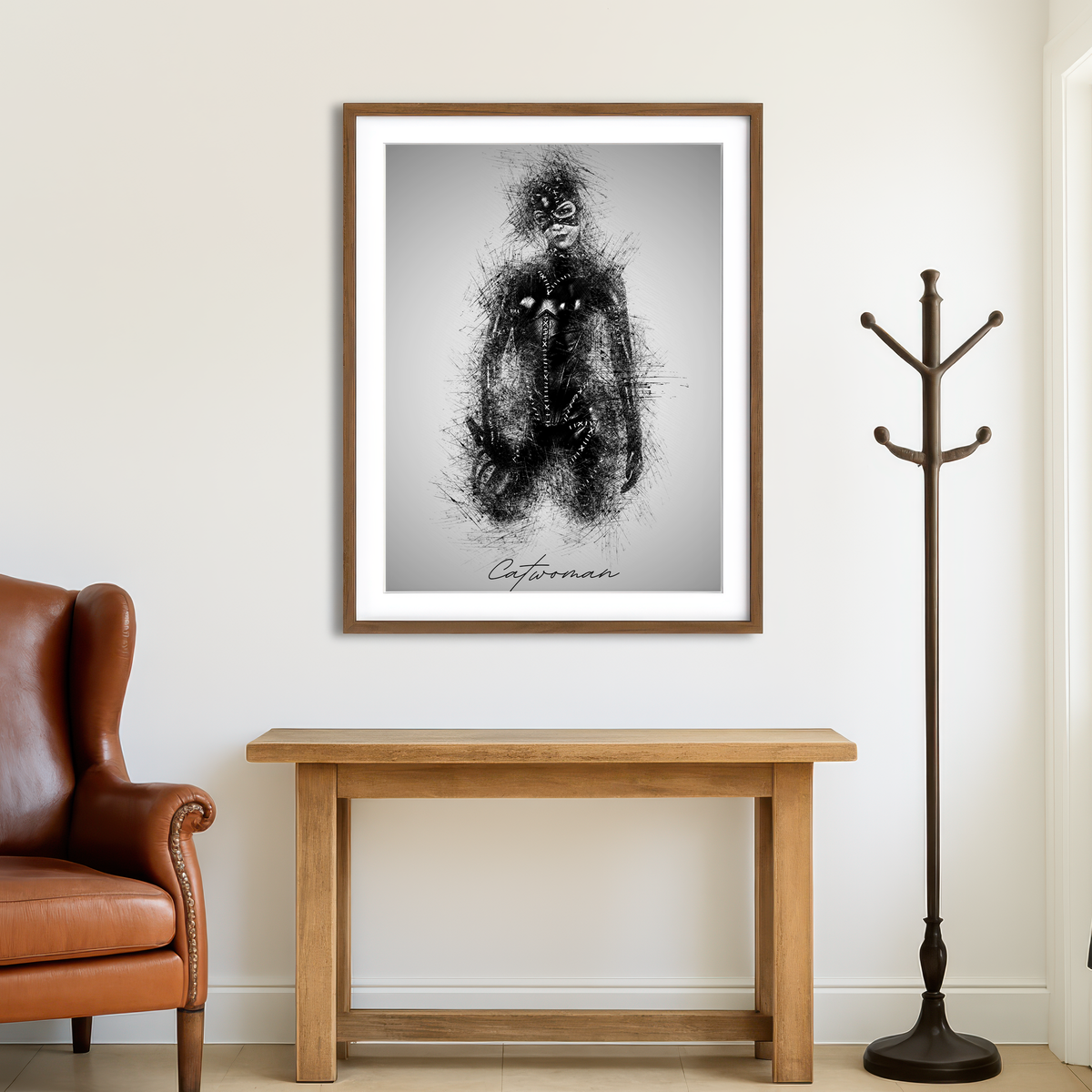 AUTO-MOCKUP ROOM | Catwoman Sketch Wall Art
