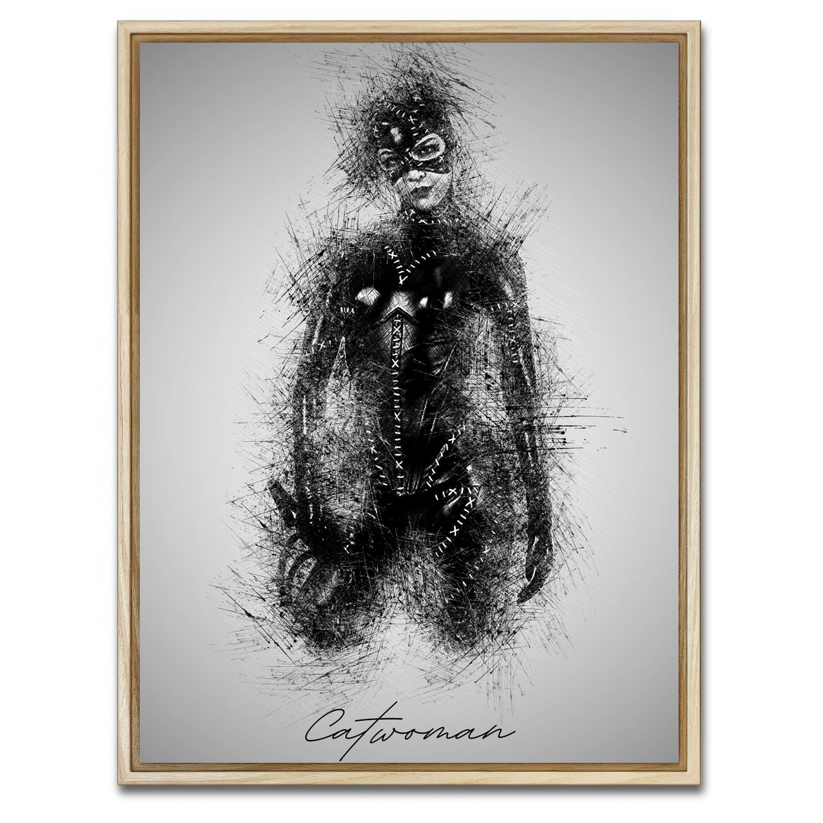 AUTO-MOCKUP WHITE | Catwoman Sketch | 1 Piece | Natural Framed Canvas | group=3x4