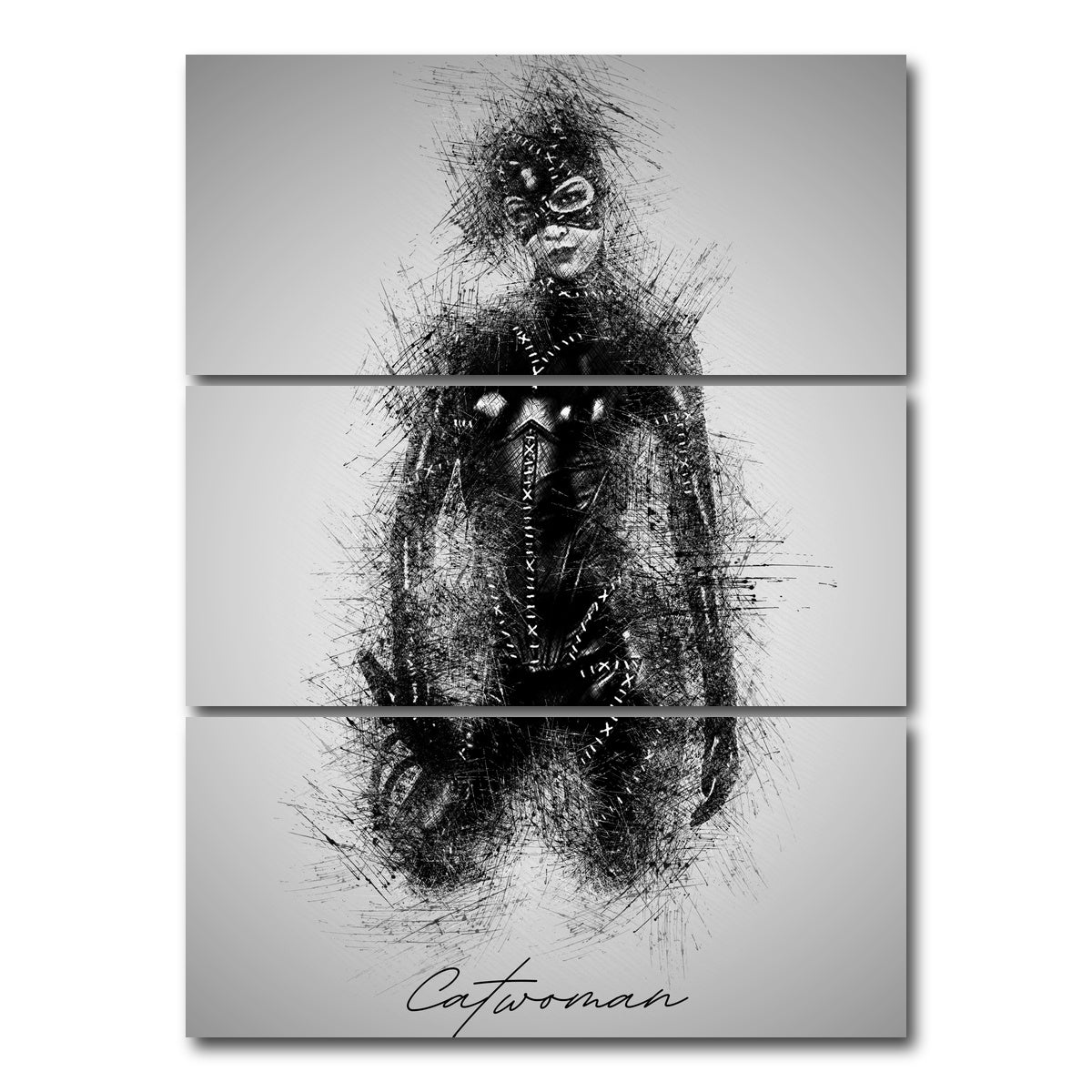 AUTO-MOCKUP WHITE | Catwoman Sketch | 3 Piece | Gallery Wrap Canvas | group=8x18_stacked