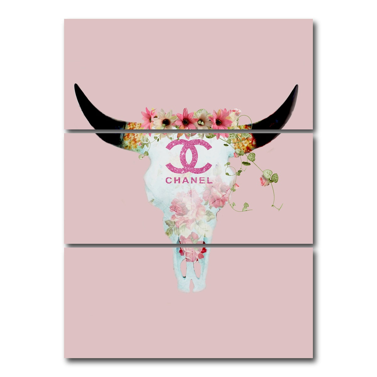 AUTO-MOCKUP WHITE | Chanel Bull Skull | 3 Piece | Gallery Wrap Canvas | group=8x18_stacked