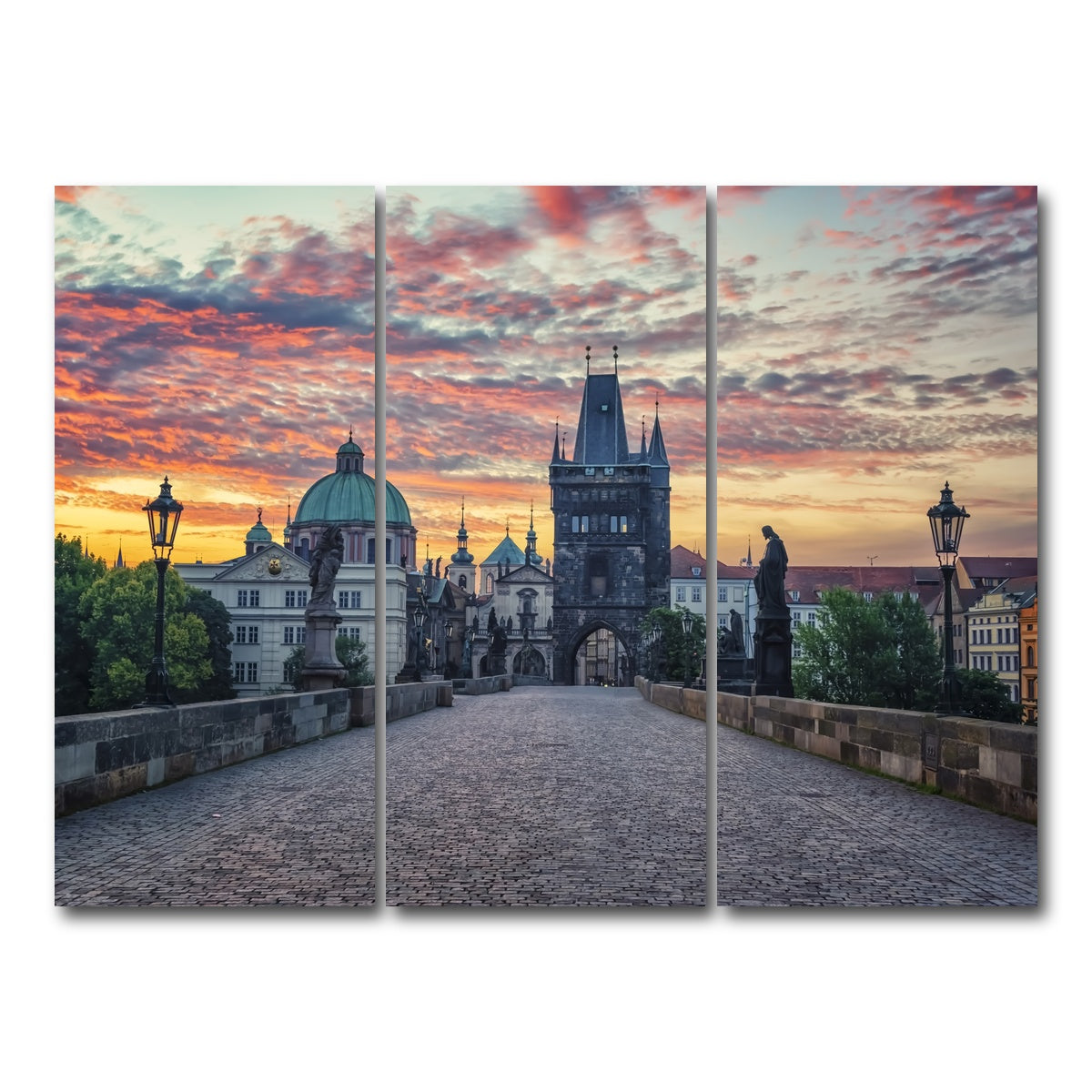 AUTO-MOCKUP WHITE | Charles Bridge Sunrise | 3 Piece | Gallery Wrap Canvas | group=8x18