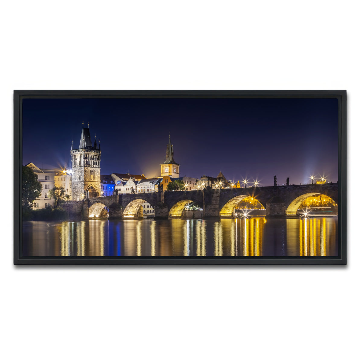 AUTO-MOCKUP WHITE | Charles Bridge with Old Town Bridge Tower | 1 Piece | Black Framed Canvas | group=2x1