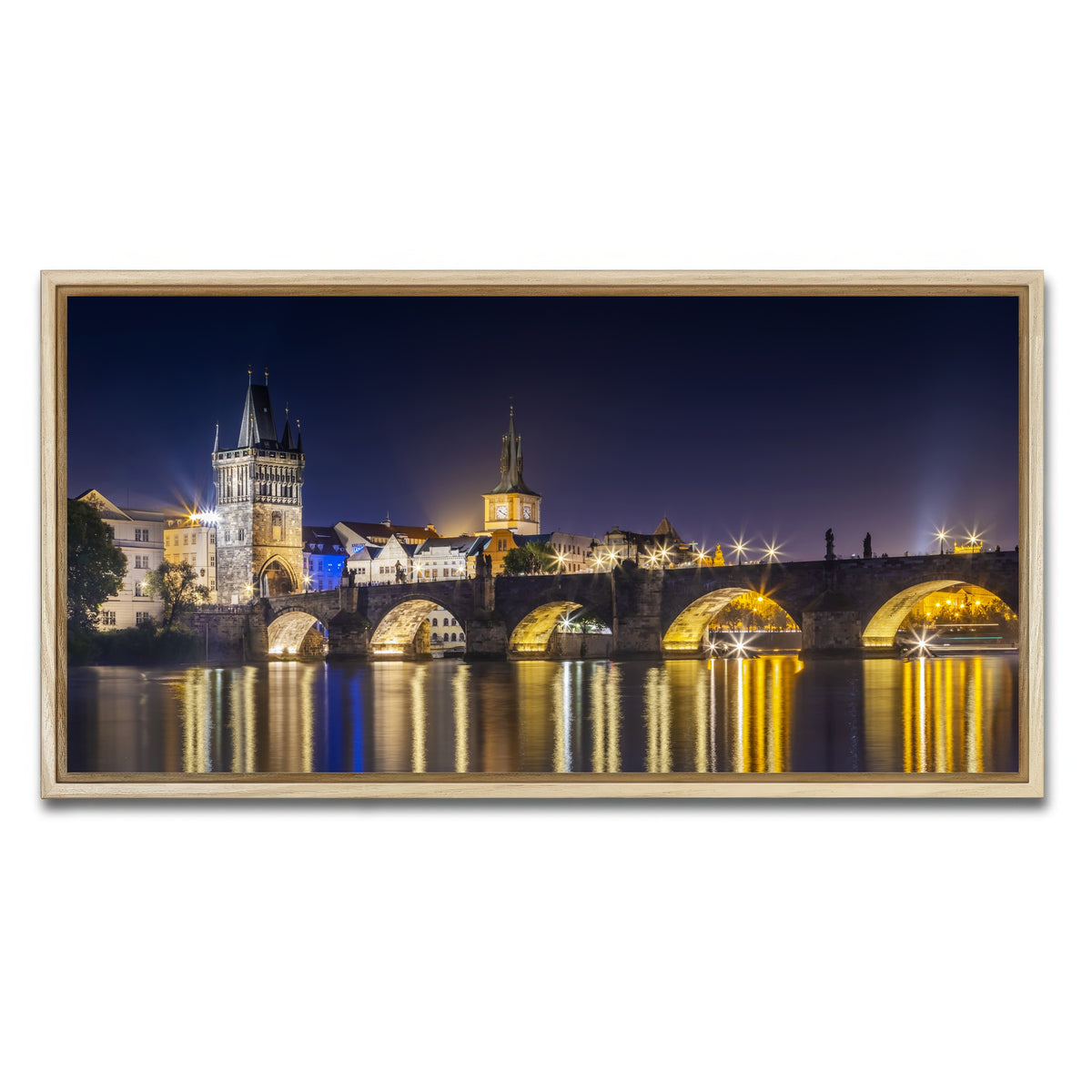 AUTO-MOCKUP WHITE | Charles Bridge with Old Town Bridge Tower | 1 Piece | Natural Framed Canvas | group=2x1