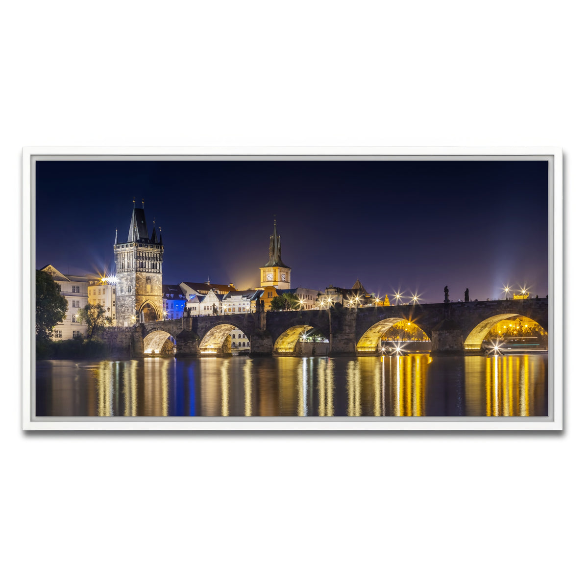 AUTO-MOCKUP WHITE | Charles Bridge with Old Town Bridge Tower | 1 Piece | White Framed Canvas | group=2x1