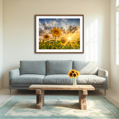 AUTO-MOCKUP ROOM | Charming Sunflowers in Sunset Wall Art