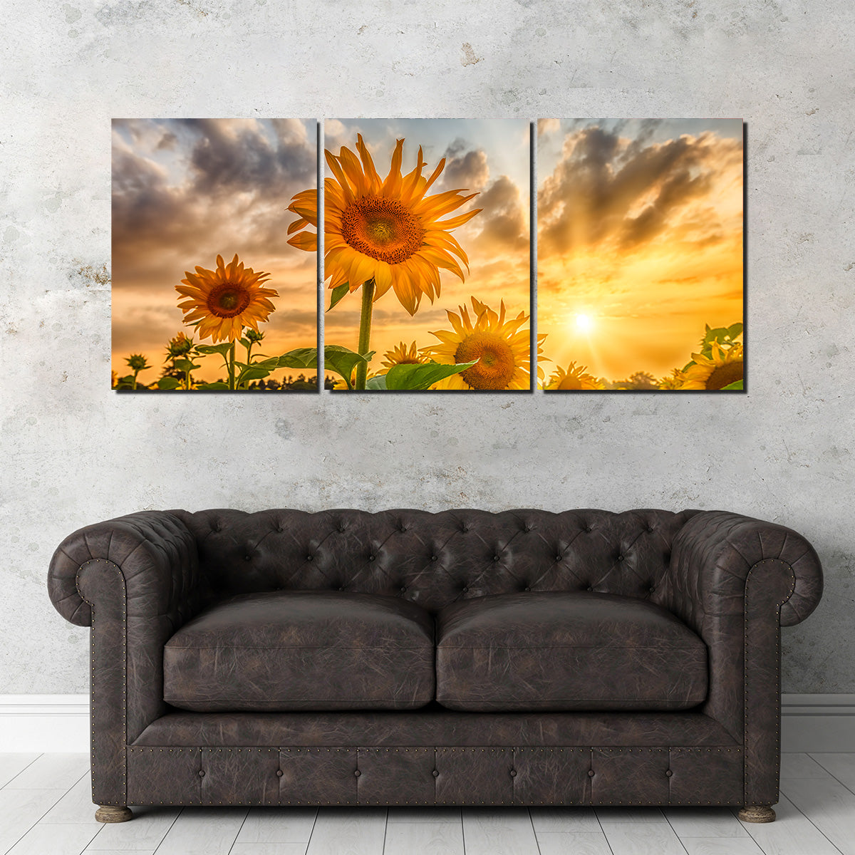 Charming Sunflowers in Sunset Wall Art