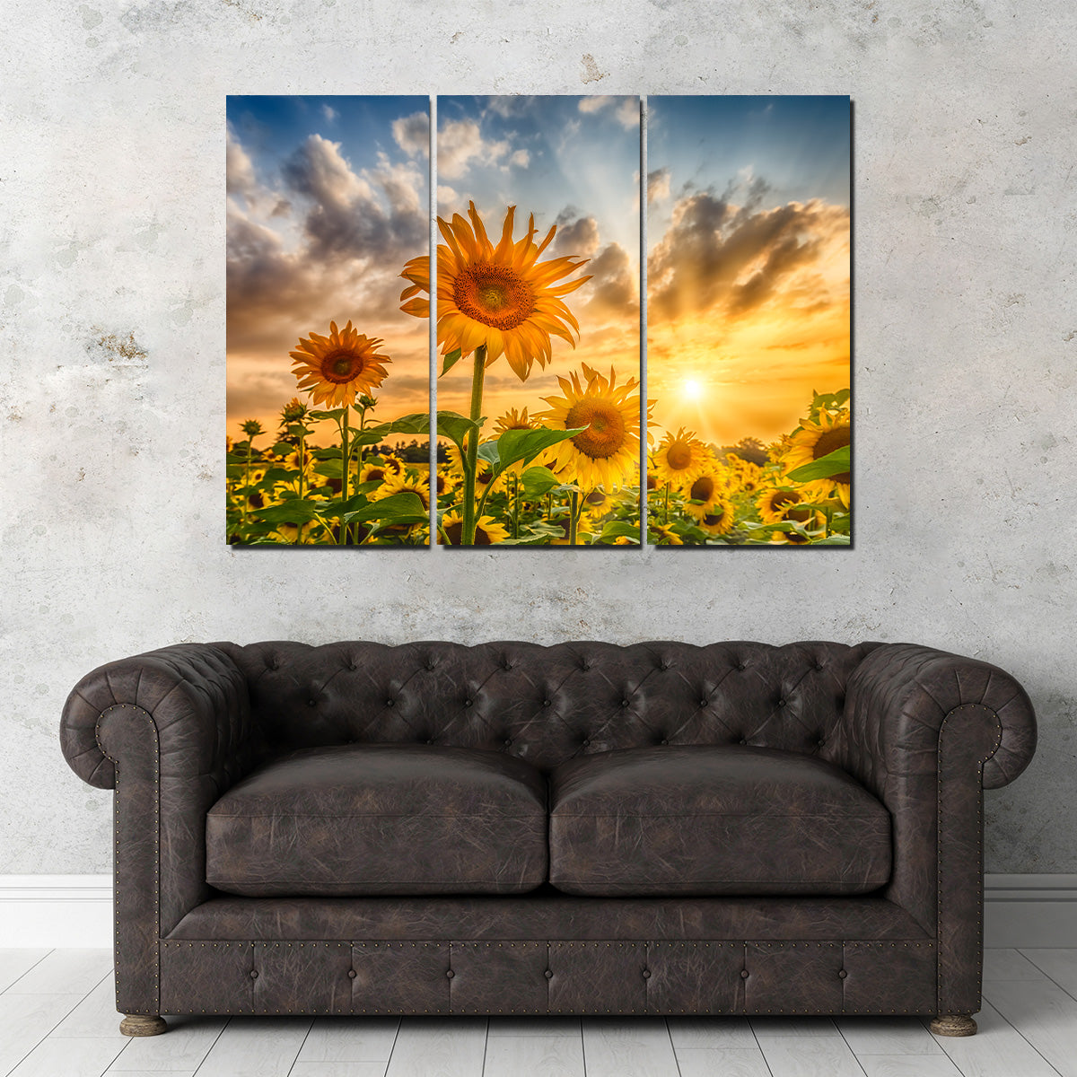 Charming Sunflowers in Sunset Wall Art