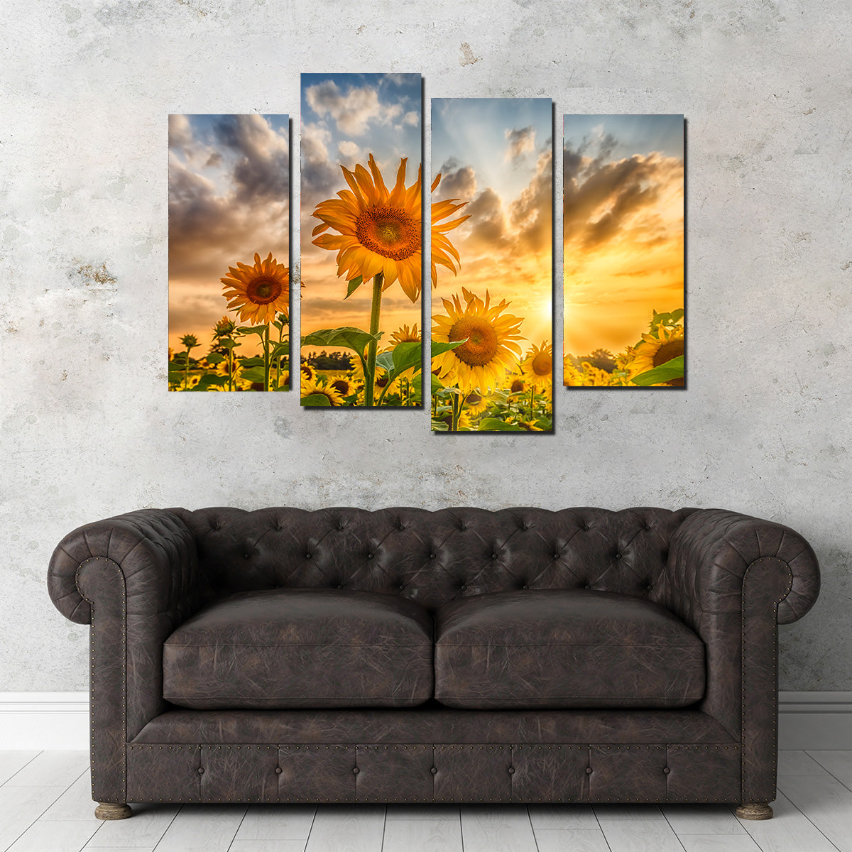 Charming Sunflowers in Sunset Wall Art