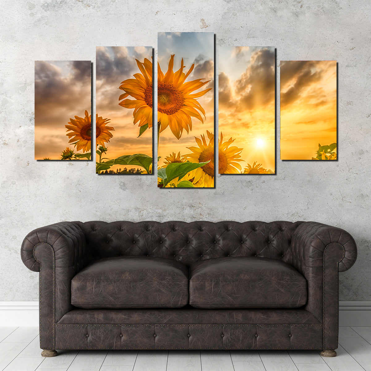 Charming Sunflowers in Sunset Wall Art