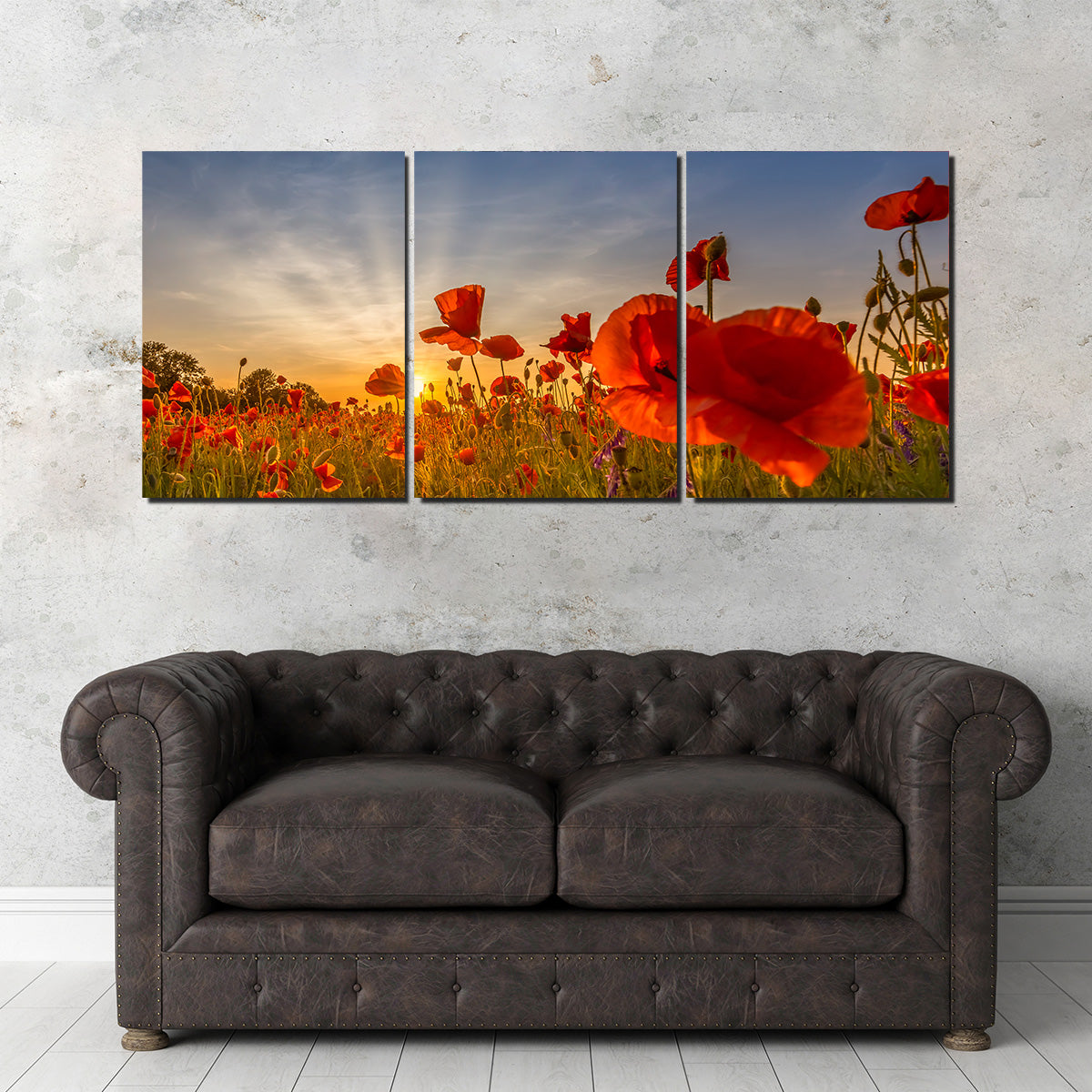 Charming Sunset in Poppy Field Wall Art
