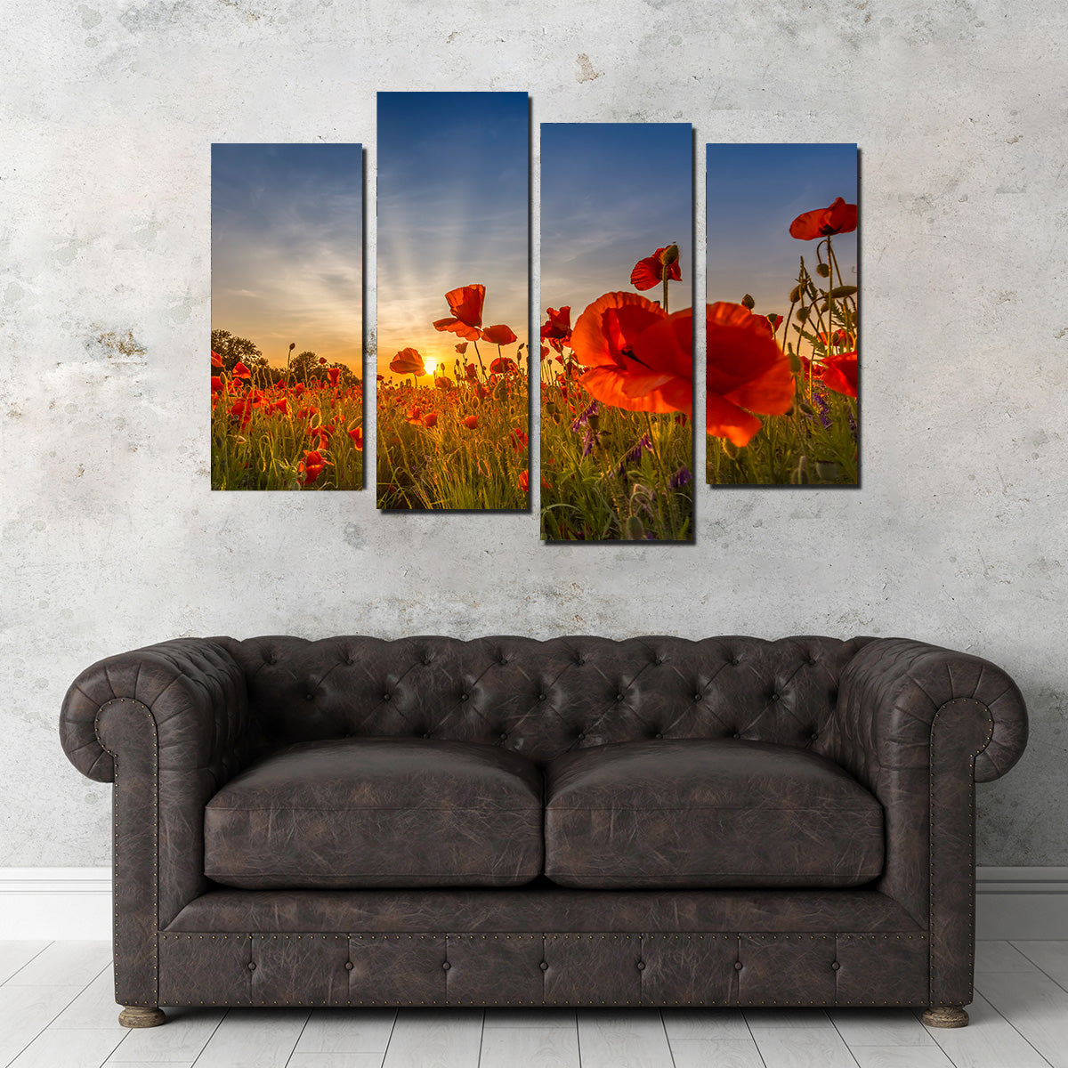 Charming Sunset in Poppy Field Wall Art