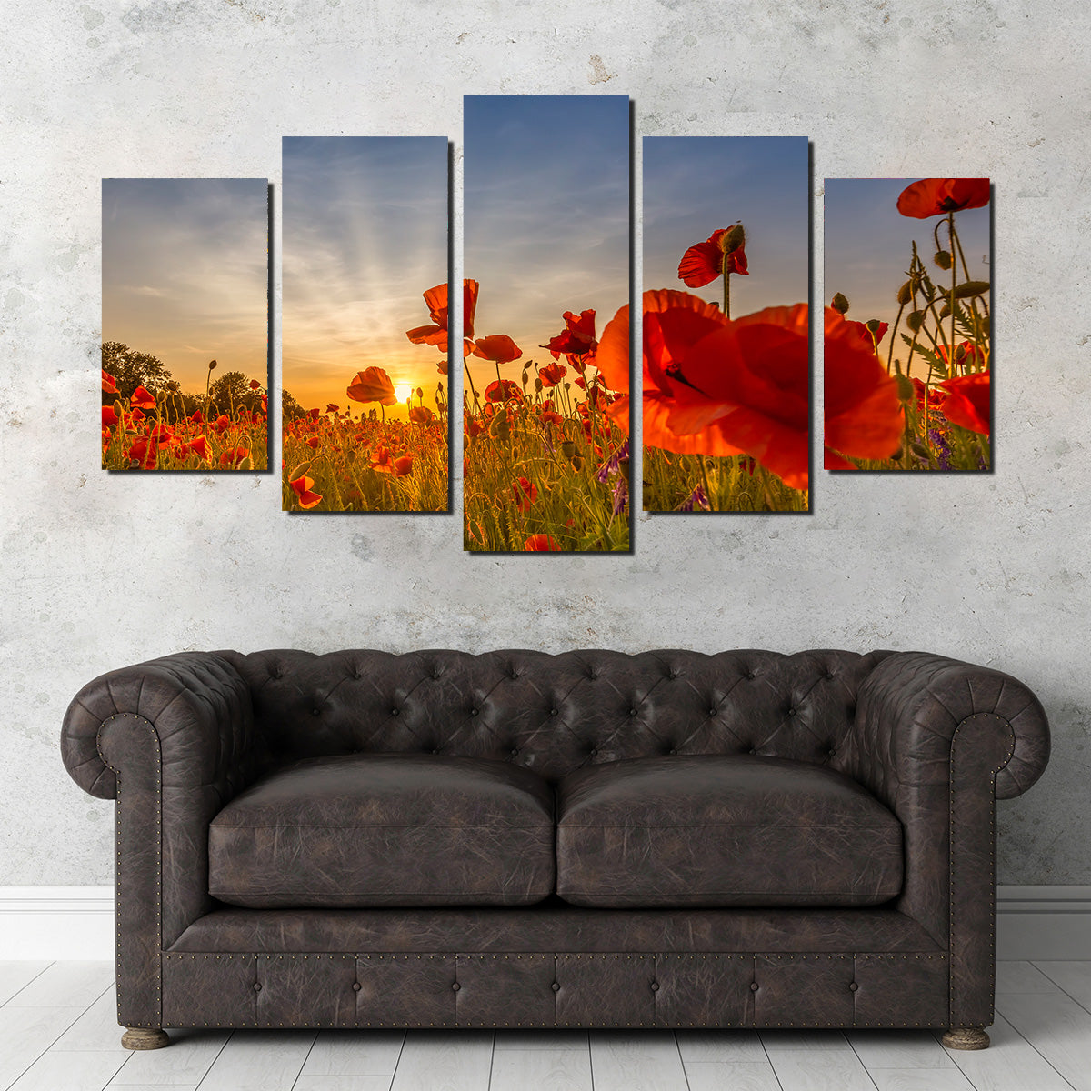 Charming Sunset in Poppy Field Wall Art