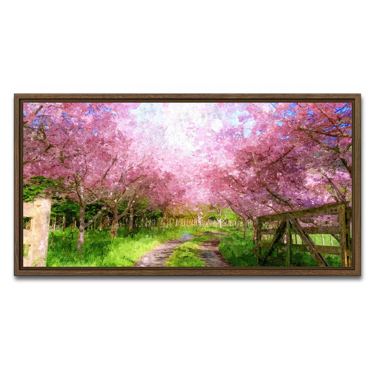 AUTO-MOCKUP WHITE | Cherry Blossom Lane | 1 Piece | Walnut Framed Canvas | group=2x1