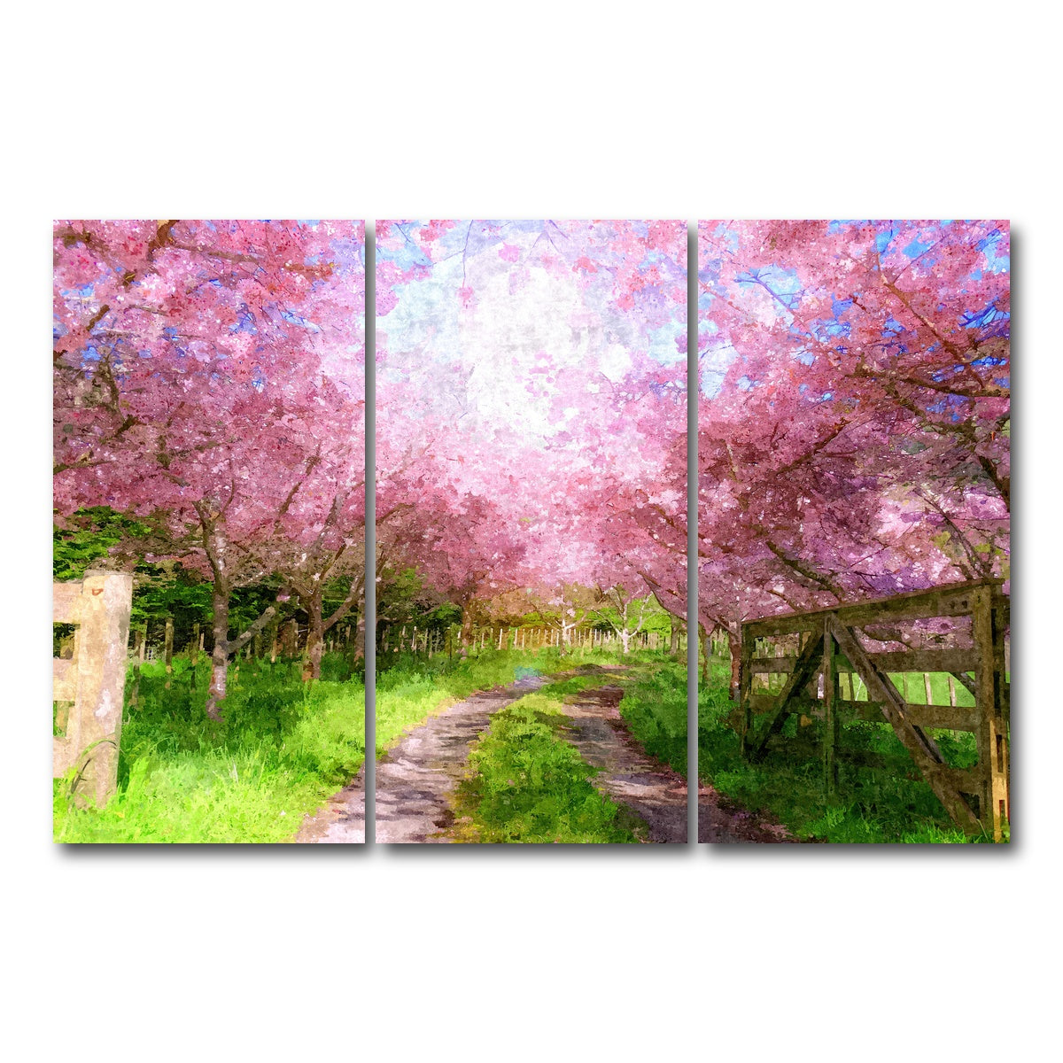 AUTO-MOCKUP WHITE | Cherry Blossom Lane | 3 Piece | Gallery Wrap Canvas | group=12x24