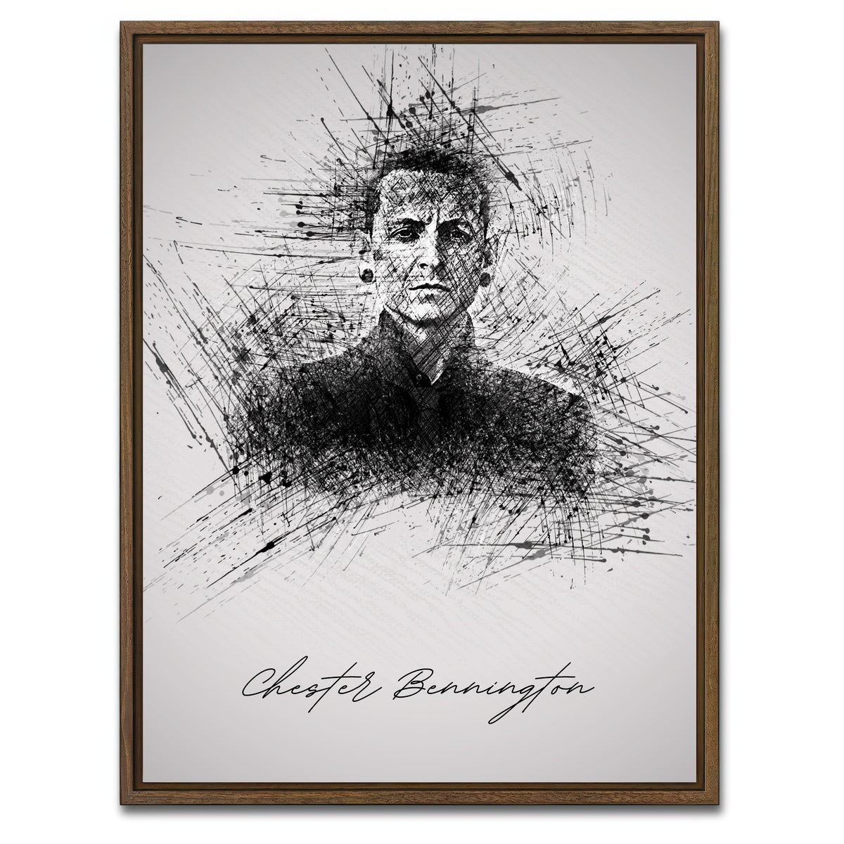 AUTO-MOCKUP WHITE | Chester Bennington Sketch | 1 Piece | Walnut Framed Canvas | group=3x4