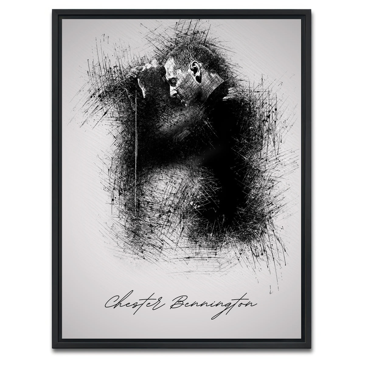 AUTO-MOCKUP WHITE | Chester Bennington With Mic | 1 Piece | Black Framed Canvas | group=3x4