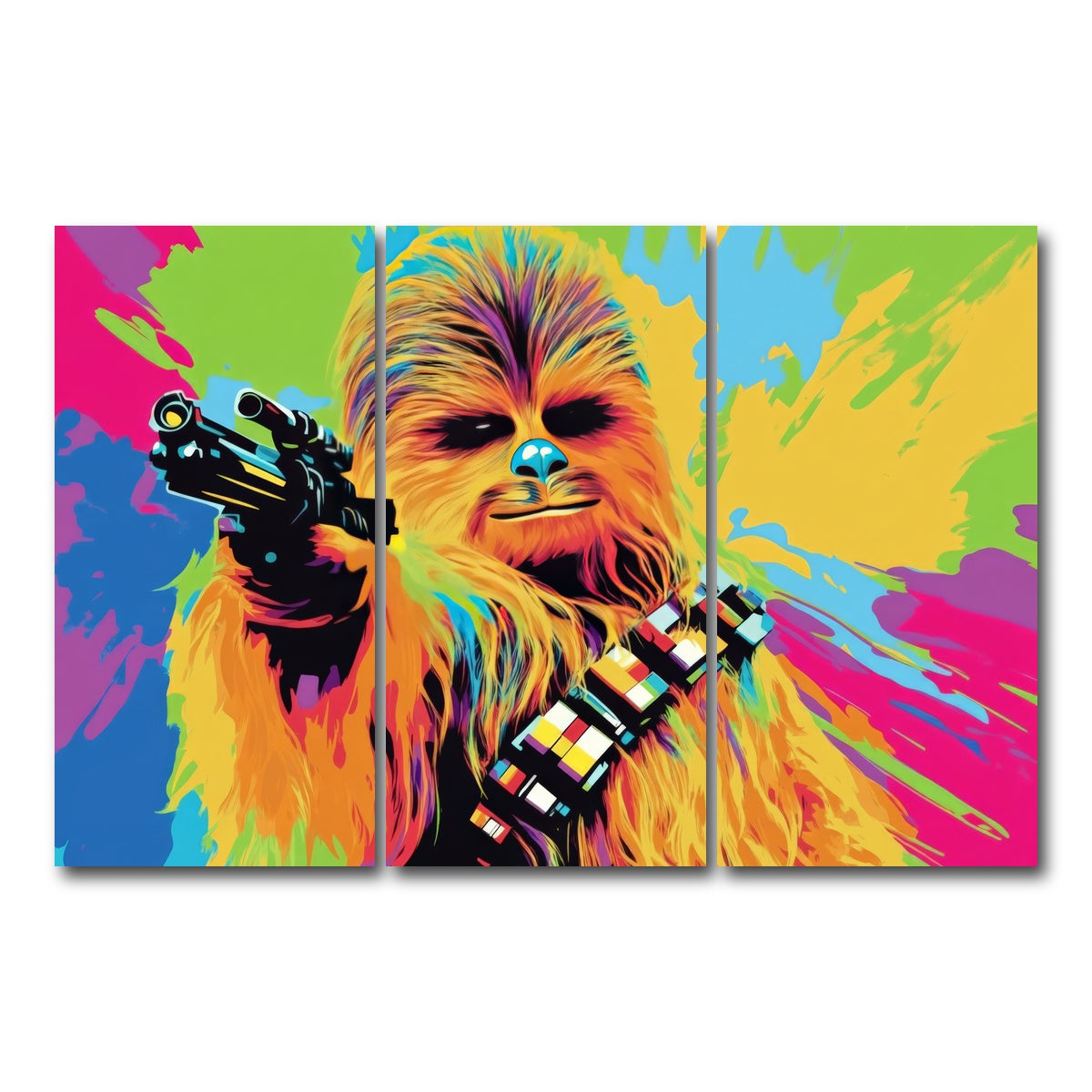 AUTO-MOCKUP WHITE | Chewbacca Color Splash | 3 Piece | Gallery Wrap Canvas | group=12x24