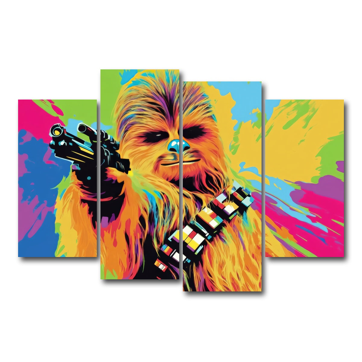 AUTO-MOCKUP WHITE | Chewbacca Color Splash | 4 Piece | Gallery Wrap Canvas | group=4_short