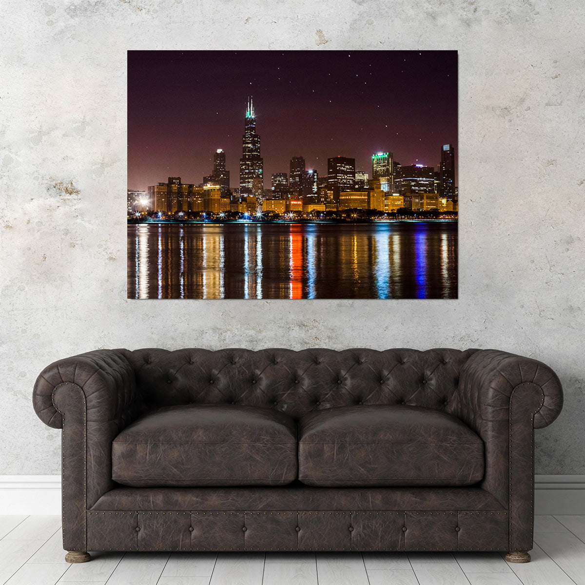 Chicago Skyline at Night Wall Art