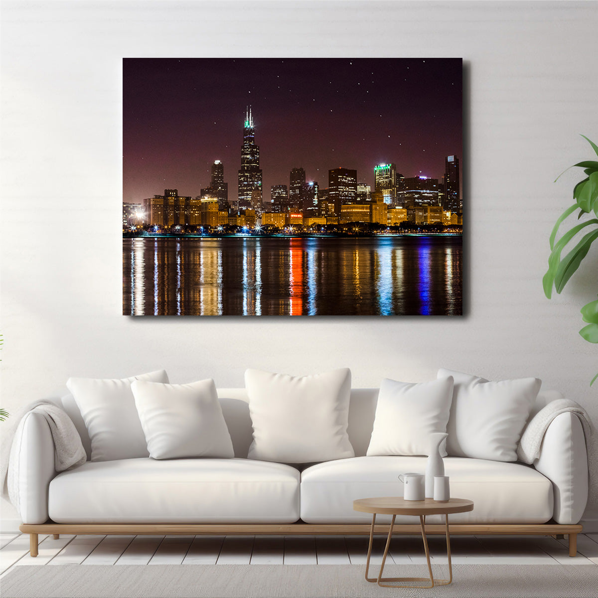 Chicago Skyline at Night Wall Art