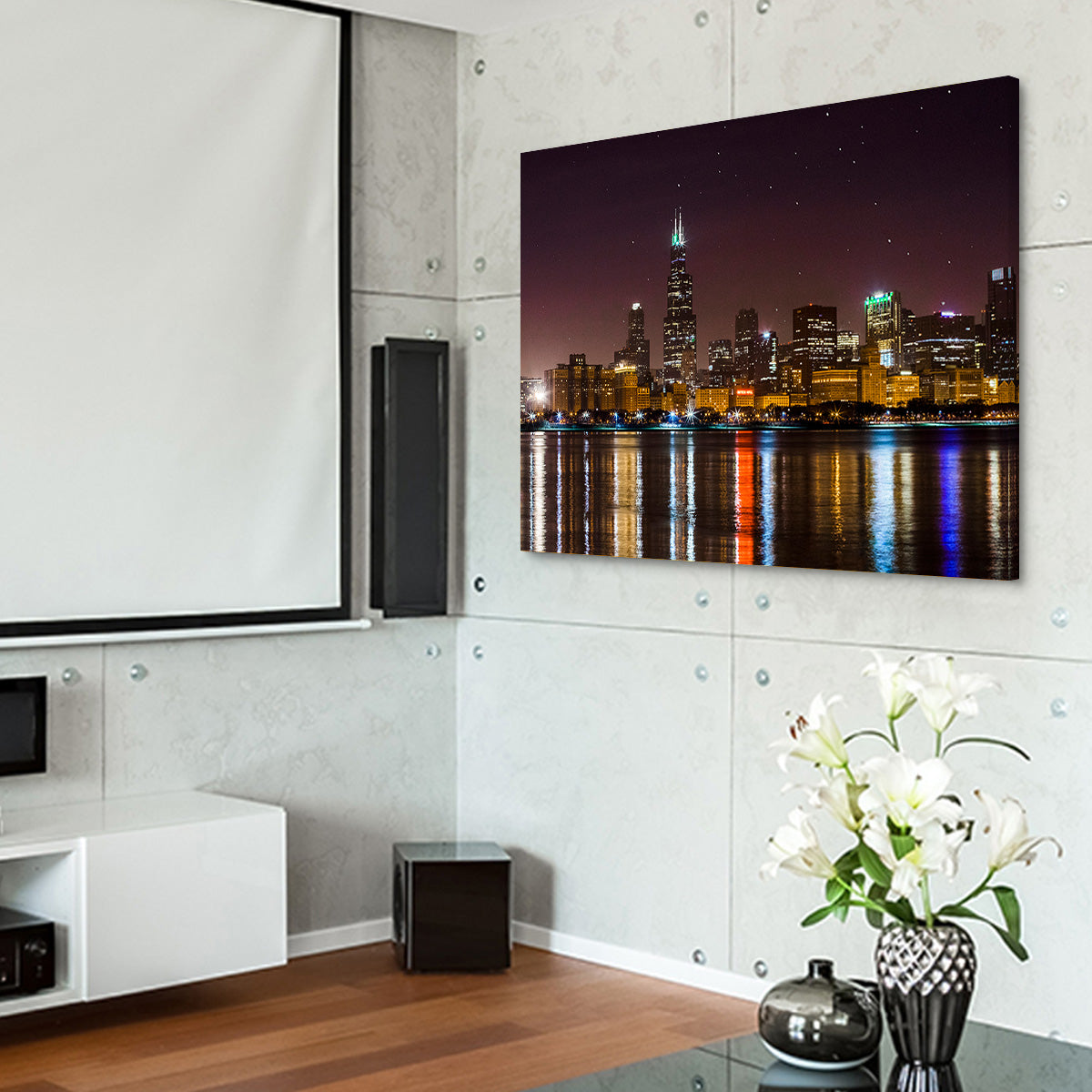 Chicago Skyline at Night Wall Art