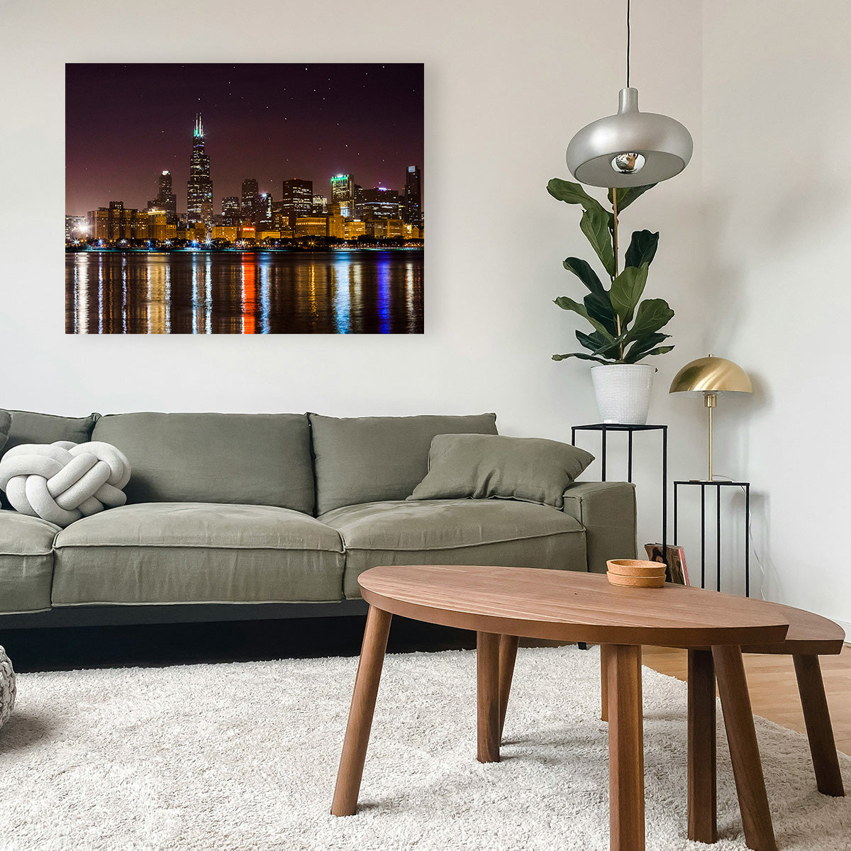 Chicago Skyline at Night Wall Art