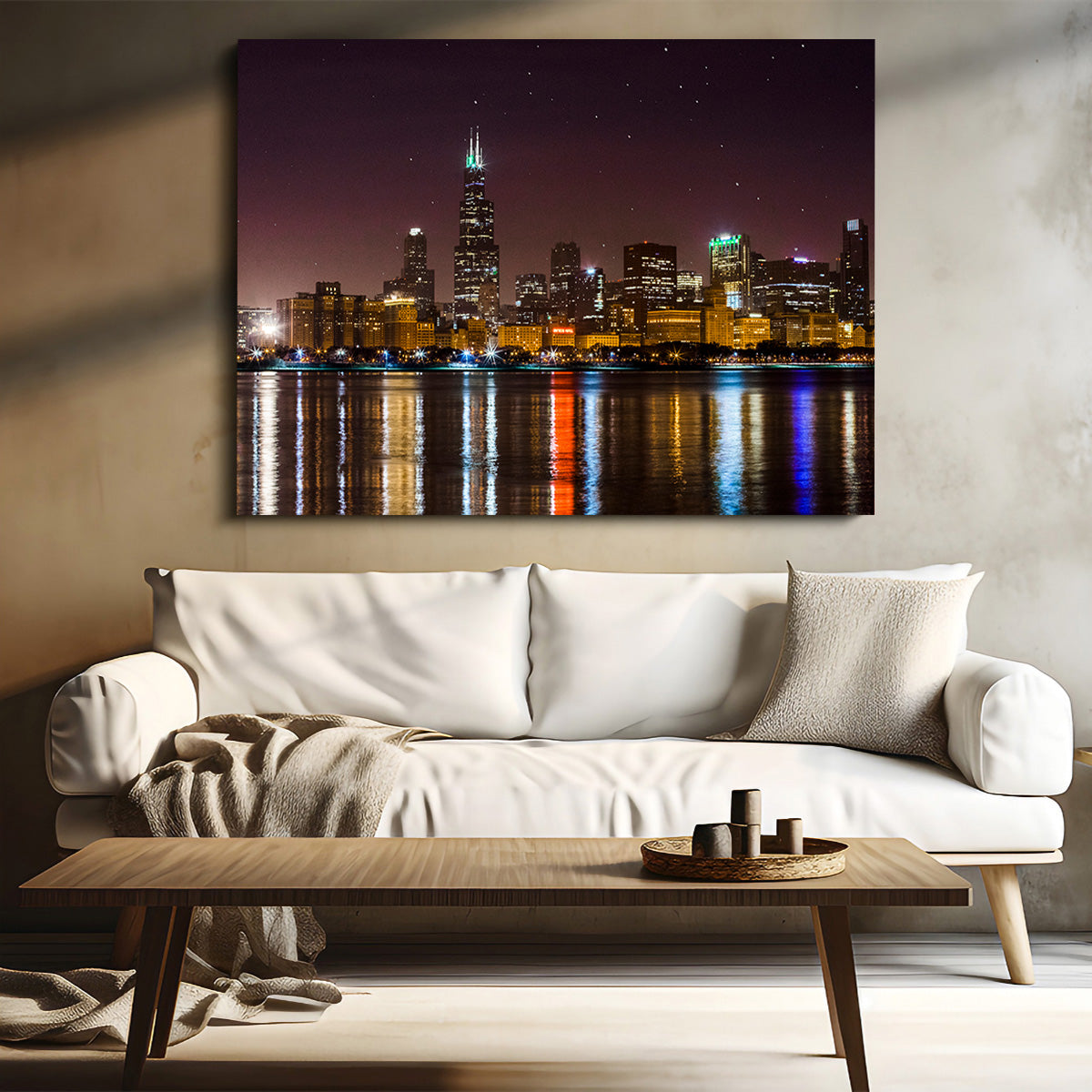 Chicago Skyline at Night Wall Art