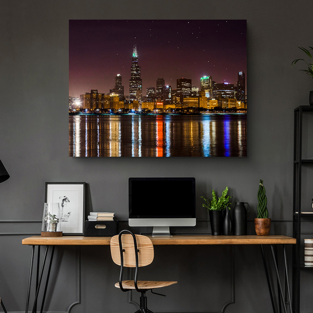 Chicago Skyline at Night Wall Art