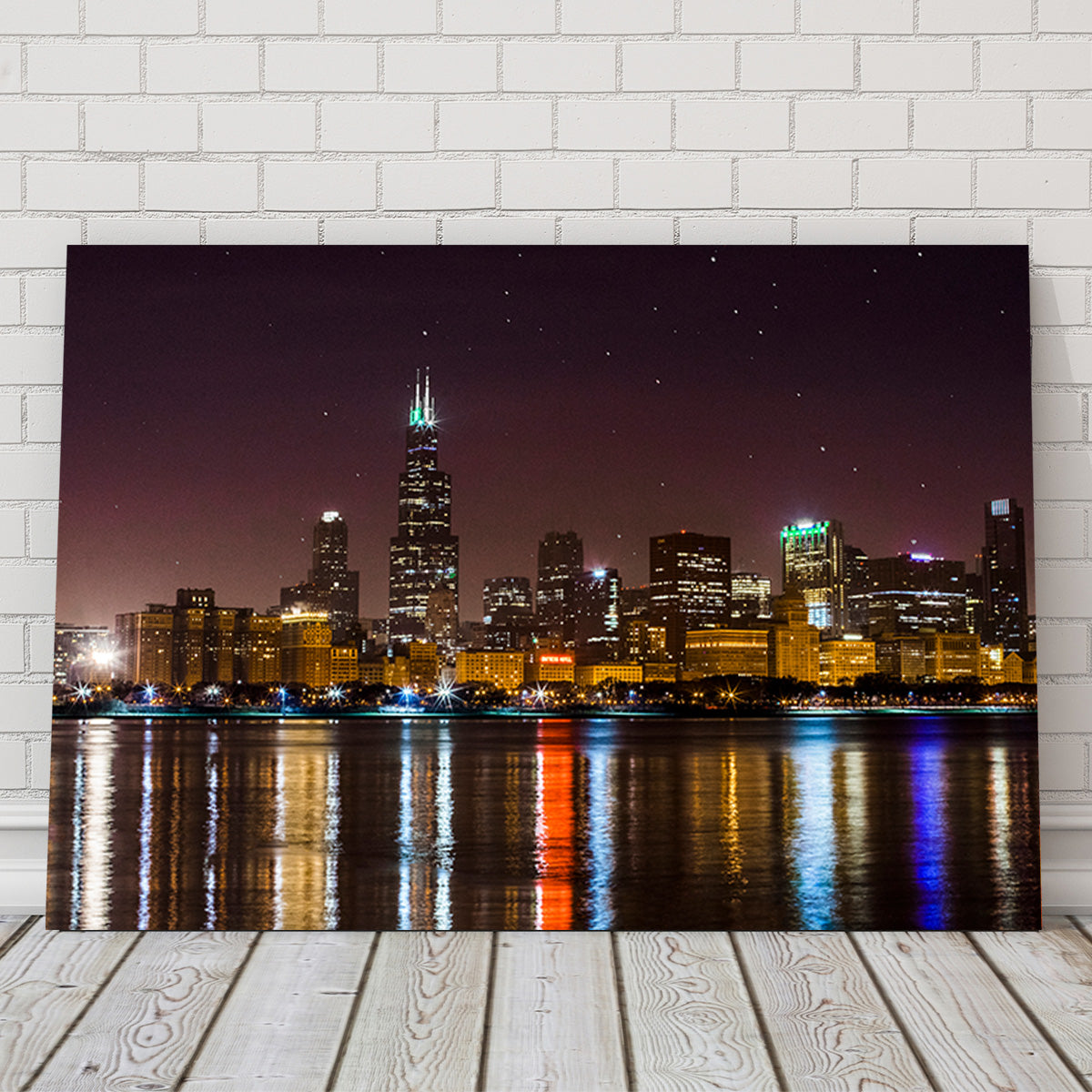 Chicago Skyline at Night Wall Art