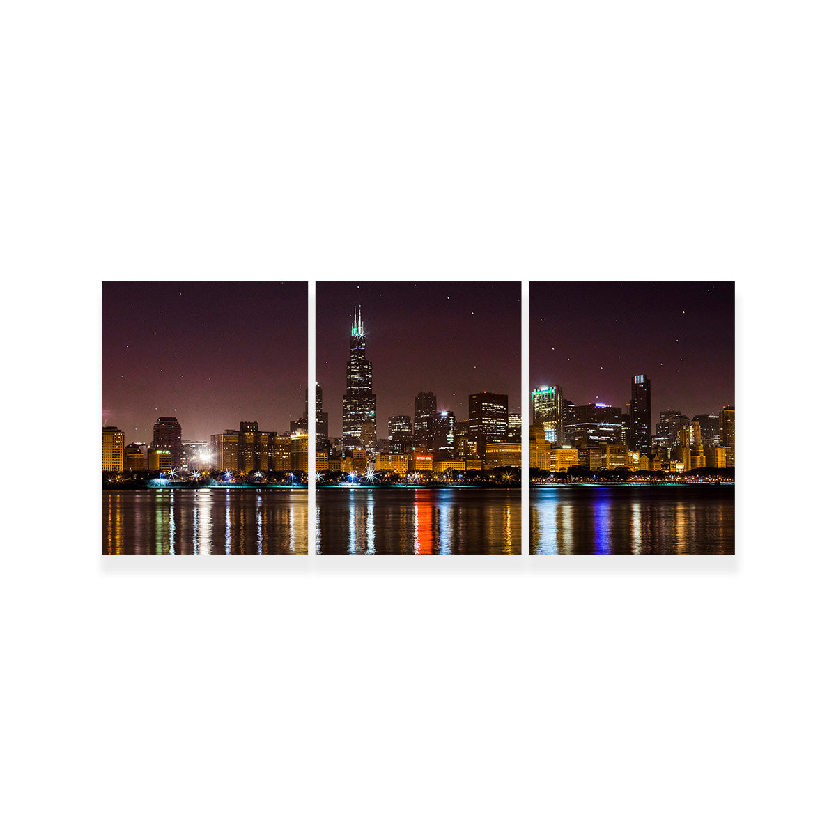 Chicago Skyline at Night Wall Art