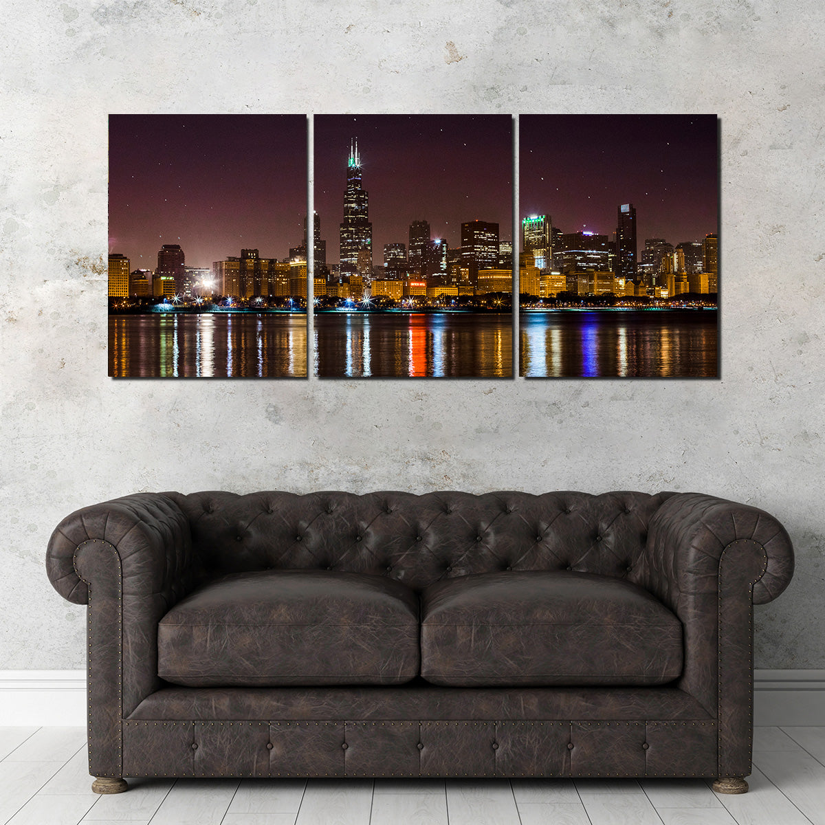 Chicago Skyline at Night Wall Art