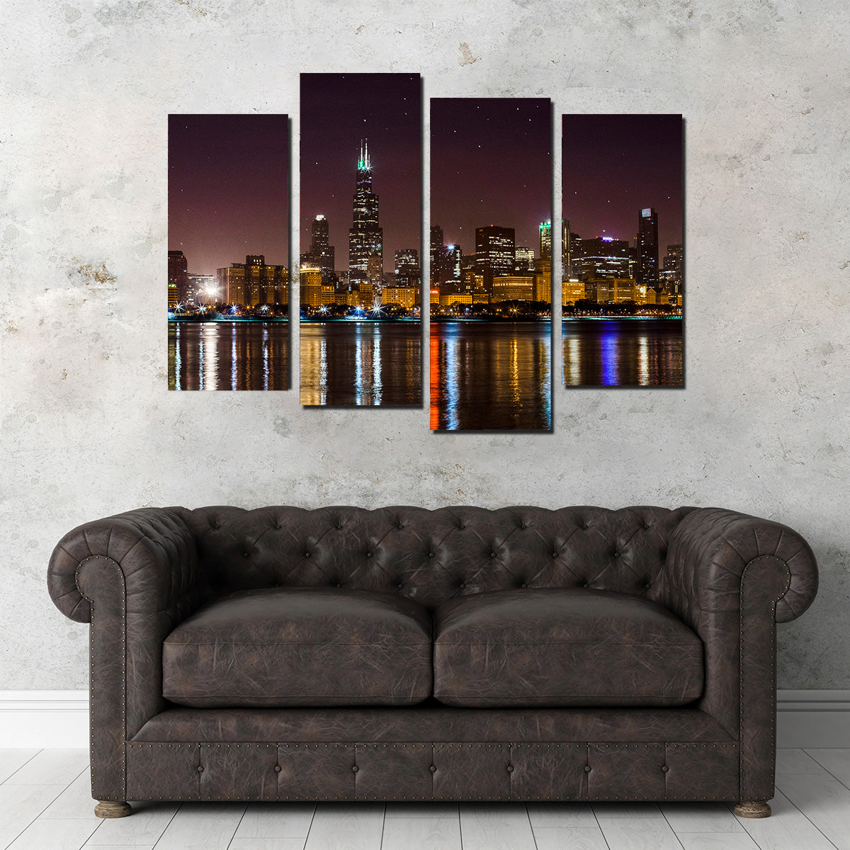 Chicago Skyline at Night Wall Art