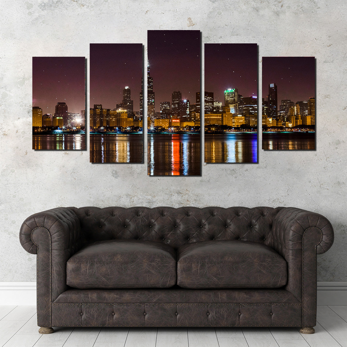 Chicago Skyline at Night Wall Art