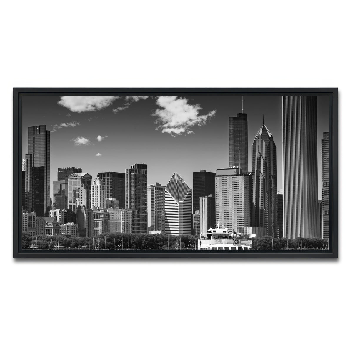 AUTO-MOCKUP WHITE | Chicago Skyline | 1 Piece | Black Framed Canvas | group=2x1